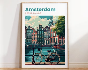 Amsterdam Travel Poster | Amsterdam Print | Amsterdam Poster | Amsterdam Canals | Travel Poster | Amsterdam | Netherlands Print