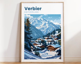 Verbier Ski Travel Print | Verbier Travel Poster | Verbier | Switzerland | Ski/Snowboard Print | Print | Verbier Wall Art | Swiss Ski Resort