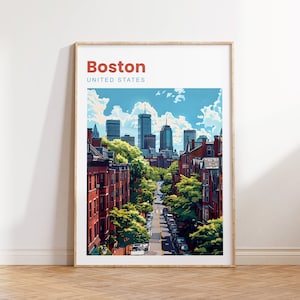 Impression de voyage à Boston | Impression Boston | Affiche de voyage à Boston | Boston États-Unis | Art mural poster de voyage Boston Gift | États-Unis | Etats-Unis