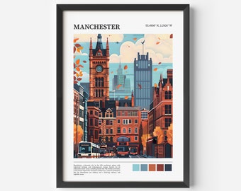 Manchester Travel Poster | Manchester Print | Manchester Poster | Manchester Kimpton Clocktower | Wall Art | Manchester City | Print