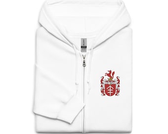 Custom Embroidered Coat of Arms/Family Crest Zip Hoodie