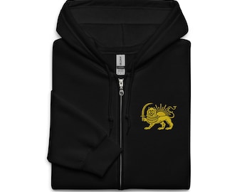 Embroidered Persian Lion and Sun (Shir o Khorshid) Zip Hoodie