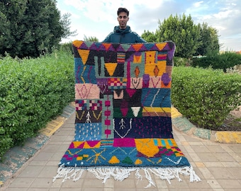 Moroccan Wool Rug Patchwork: Colorful Soft Tassel Area Mat