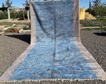 Handmade Blue Wool Moroccan Rug: Beni Ourain Berber Carpet