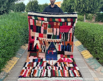 Unique Multicolored Berber Carpet for Living Room - Handmade Beni Ourain Rug
