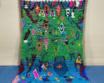 Colorful Handwoven Wool Rug - Abstract Geometric Bohemian Decor Piece