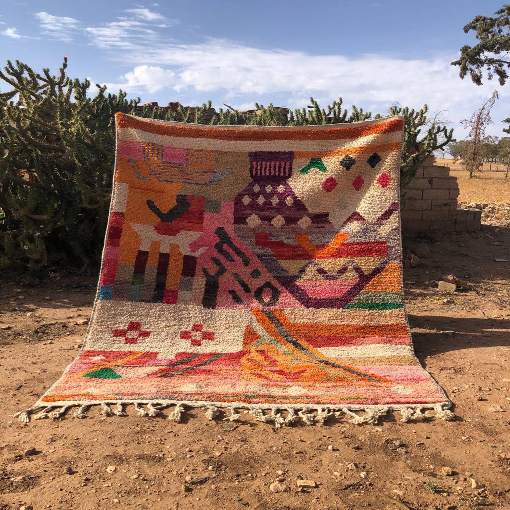 Moroccan Area Rug Geometric Design Boho Style Living Room Vintage Piece Tribal Pattern Farmhouse Pink Accent Berber Craft Handmade Rug 6x8