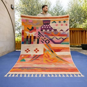 Boho Wool Area Rug, Moroccan Boujad Geometric (6x8 Feet)