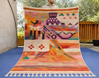 Alfombra Boho de lana, diseño geométrico marroquí Boujad (6x8 pies)