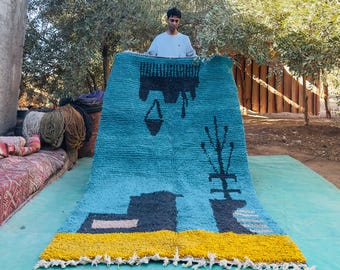 Handmade Steel Blue Beni Ourain Wool Rug: Moroccan Berber Carpet