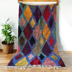Handwoven Moroccan Boujad Wool Rug: Colorful Boho Decor