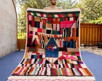 Handwoven Moroccan Boujaad Wool Rug – Vibrant Abstract Design in Multicolor