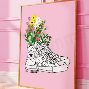Impresión de Converse con lunares / Impresión para el hogar / Decoración de pared / Arte de pared / Impresión de pared / Decoración del hogar / Flores / Converse All Star / Zapatillas deportivas