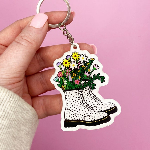 Feckige Blume Doc Martens Schlüsselanhänger | Schlüsselanhänger | Doc Boots | Illustration | Nettes Geschenk