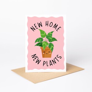 Cartão para casa nova, plantas novas | Cartão fofo | Feito à mão | A6 | Cartão de trocadilho | Pensando em você | Casa nova | Casa nova | Amante de plantas