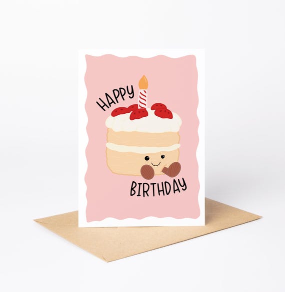 Sponge Cake Birthday Card | Cute Card | Handmade | A6 | Friend | Best Friend | Jelly Plushie