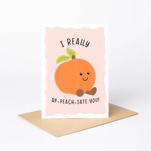 Tarjeta "Te amo, melocotón" / Tarjeta linda / Tarjeta con juego de palabras / Día de San Valentín / Galentines / Amigo / Peluche de gelatina / Melocotón / Día de la Madre / Día del Padre