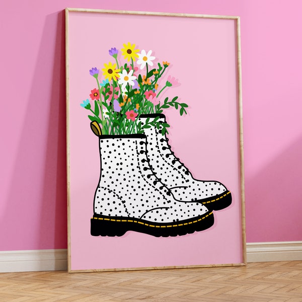 Spotty Doc Martens Druck | Home Drucken | Wanddekoration | Wandkunst | Wandbild | Wohnkultur | Blumen | Blumen | Stiefel