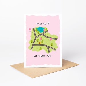 Verloren ohne dich Karte | Handarbeit | DIN A6 | Beste Freundin | Niedlich | Landkarte | Freundschaft | Beste Freundin | Valentinstag | Innen leer
