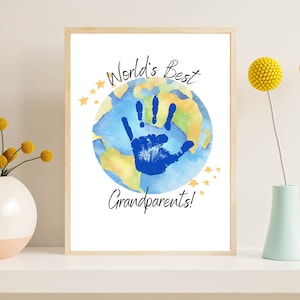 Großeltern-Tag Handabdruck Kunst Handwerk, Kleinkind oder Vorschule | DIY Karte, druckbares Geschenk für Oma oder Opa, Kinder, die weltbesten Großeltern
