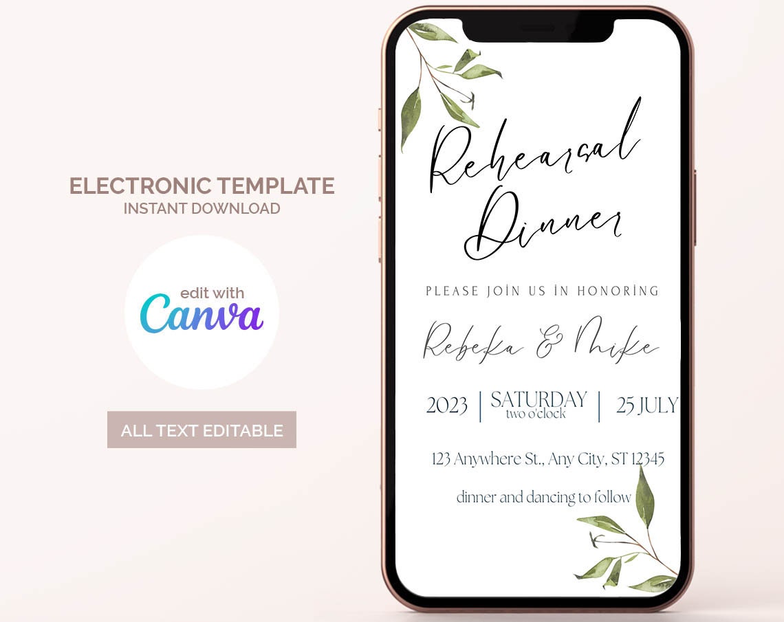 Digital Customize Rehearsal Dinner Invitation , Modern Minimalist Wedding Rehearsal Evite, Electronic Text Dinner Invite, Editable Template