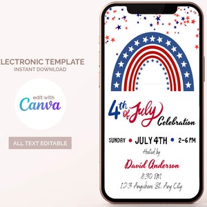 4th of July Party Rainbow Invitation Template, 4th of July Celebration, Editable Fourth of July Invitation Fireworks, Instant Download