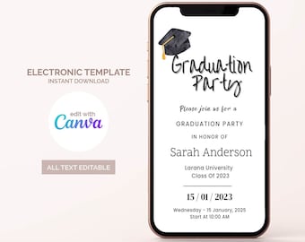 Graduation Party Invitation, Basic Graduation Invitation Template, High School Graduation Invite, Graduation Party Invite, Editable Template