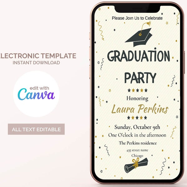 Get ready for graduation party customize digital invitations, graduation invitation 2023 template, Editable graduation invitation template
