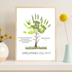 Loisirs créatifs fête des pères 2023, artisanat d'empreintes de main d'arbre de la fête des pères, arbre d'empreinte de main à imprimer, carte de fête des pères de bébé, cadeau pour papa et enfants