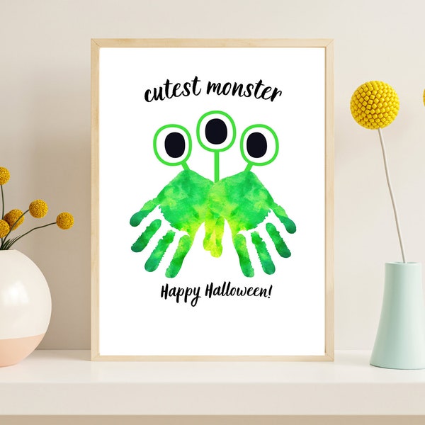 Happy Halloween Handprint Art, Monster Halloween Handprint Art Craft, Happy Halloween Craft for Kids Toddlers Baby Preschool Craft Monster