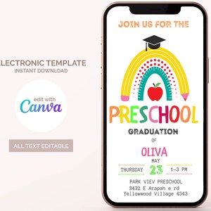 preschool Graduation Invitation, School Rainbow Invitation, Preschool Invitation, Kindergarten Graduation, Class of 2023, Pre-K Graduation