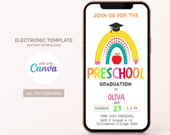 preschool Graduation Invitation, School Rainbow Invitation, Preschool Invitation, Kindergarten Graduation, Class of 2023, Pre-K Graduation
