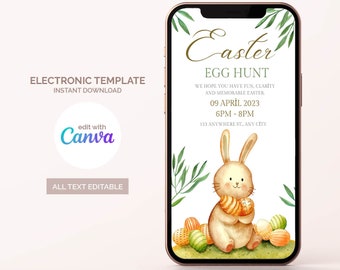 Celebrate Easter in style with our customizable digital invitations, Editable Easter Egg Hunt Digital Invitation Template, Instand Download