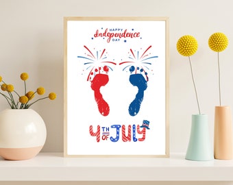 Firecrackers Footprint Handprint Art Craft, 4th of July, Independence Day USA, Child Kids Toddler, Handprint art for toddler preschoolers