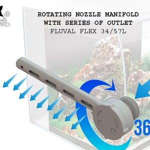 May include: A white plastic rotating nozzle manifold with a series of outlets for a Fluval Flex 34/57L aquarium. The nozzle can be rotated 360 degrees to direct the water flow.