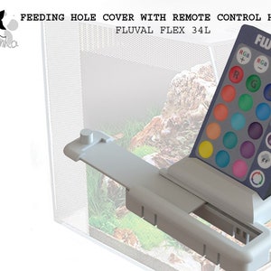 Feeding hole cover with remote control holder, fits Fluval Flex 34L fish tank