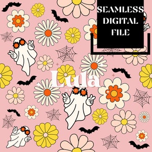 Fall Halloween Ghost - Seamless File - Floral Groovy Ghosts