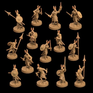 Rabbitfolk Soldiers - Rise of the Farmomancer - 3d Printed Miniatures Sculpted by Dragon Trappers Lodge