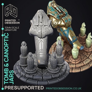 Sarcophagus and Canopic Jars - 3d Printed Miniatures Sculpted by Printed Obsession