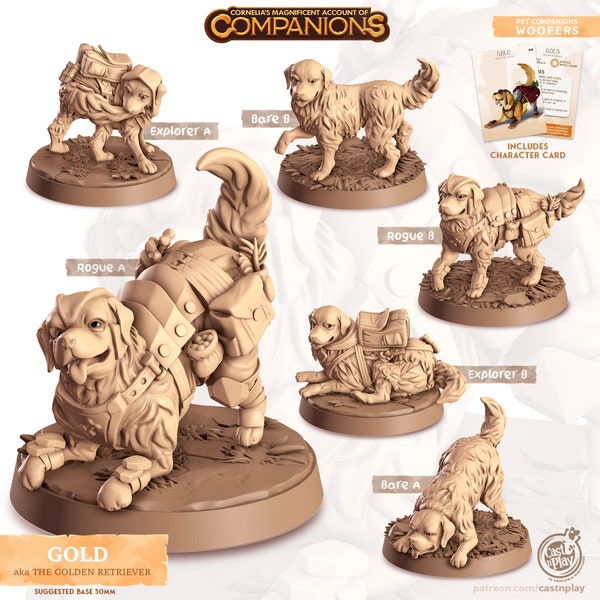 Gold Golden Retriever Animal Companion Miniature For Dungeons and Dragons, Pathfinder, Tabletop Games