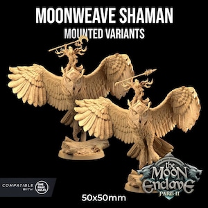 Moonweave Shaman mounted on Moonwing - The Moon Enclave - 3d Printed Miniature by Dragon Trappers Lodge