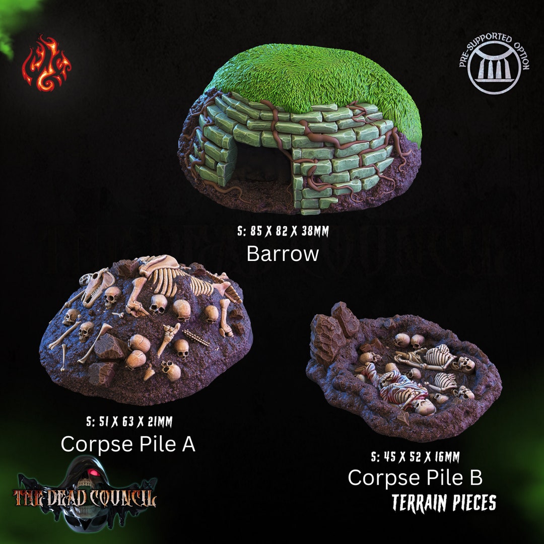 Barrow and Corpse Piles the Dead Council Terrrain 3d Printed Miniatures