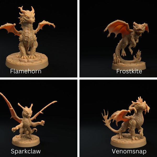 Wyrmling Baby Dragon 3d Printed Miniatures Sculpted by Dragon Trappers Lodge