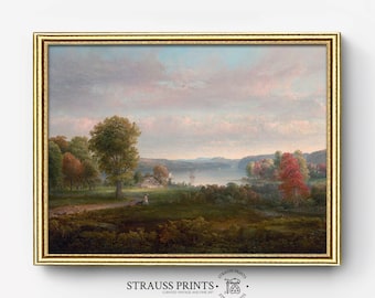 Vintage Autumn Decor Landscape Oil Painting Canvas Wall Art Printable Nature Winter Wall Art