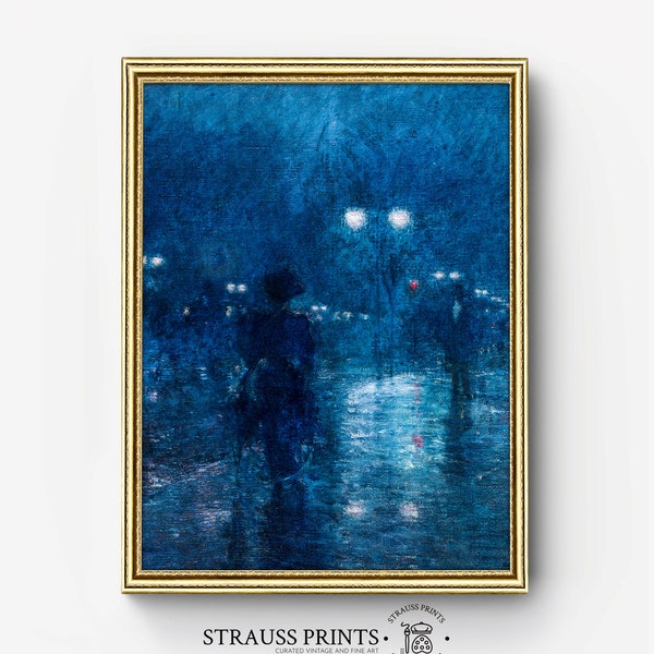 A rainy night on Fifth Avenue in the fog | Oil on Canvas | Painting | Portrait | Fine Art Prints | Famous Artwork | Printable Download