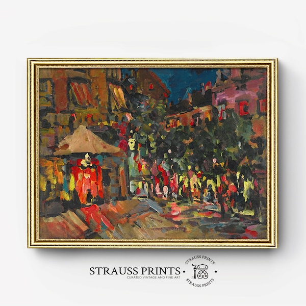Parisian cityscape by night  I Seine River | Twinkling Lights | Oil on Canvas I Vintage l Painting I Fine Art Prints I Printable Download
