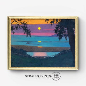 Sunset  with Orange and Violet Skies I Vintage |Oil on Canvas I Landscape I Fine Art Prints I Wall Art l Printable Digital Download