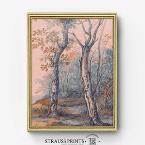 Spare forest landscape with gray trunks, few leaves | Oil on Canvas | Painting | Portrait | Fine Art | Famous Artwork |  Printable Download