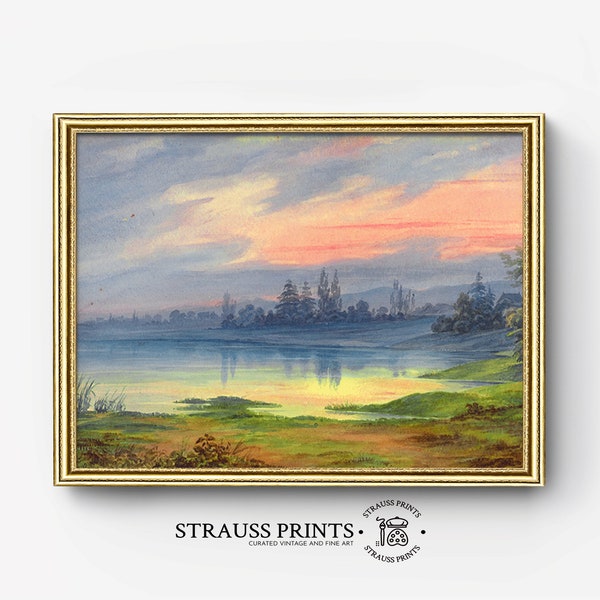 A charming country vista awaits | Oil on Canvas I Vintage I Fine Art I Printable Download | Country | Vista | Winding River | Rolling Hills