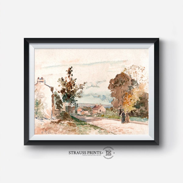 Muted Landscape | Vintage Print | Antique Village I Watercolor I Wall Art l Printable Digital  Download